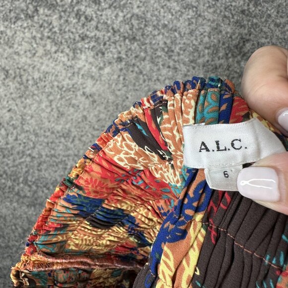 A.L.C. Skirt Womens 6 Silk Metallic Pleated Mini Boho Animal Print Multicolor - Picture 5 of 7